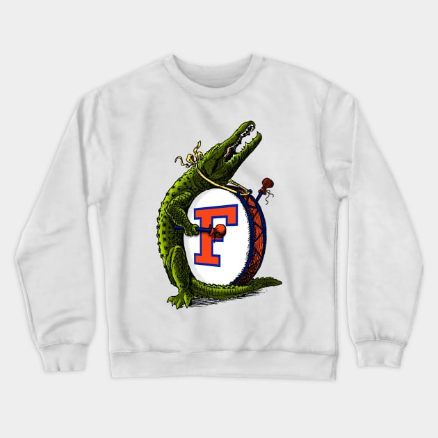 Gator on a drum Crewneck Sweatshirt by Wright Art